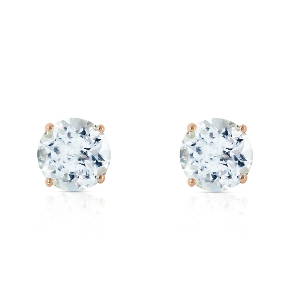 GOLD STUD EARRINGS WITH NATURAL AQUAMARINES - Picture 2 of 5